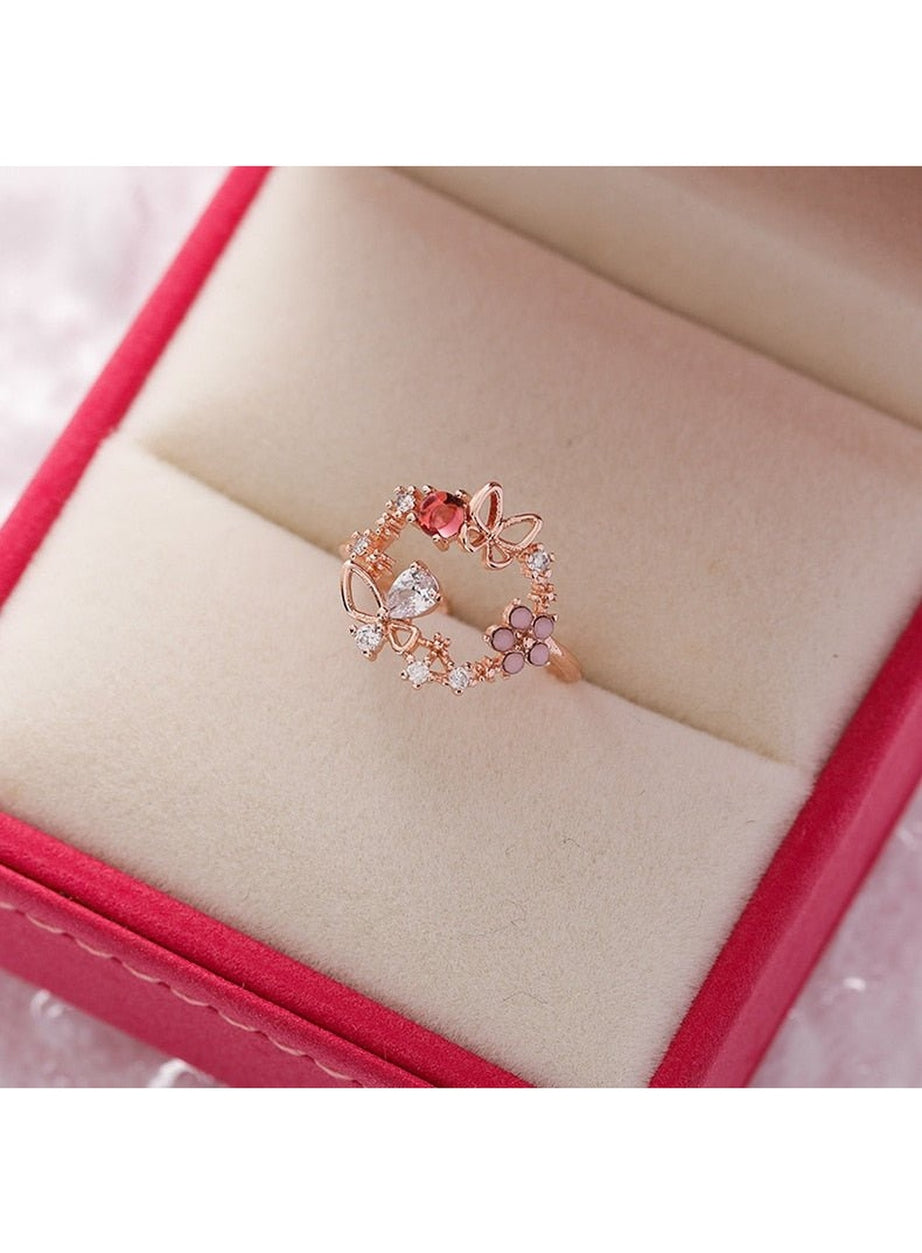 Y2k Aesthetic Crystal Flower Ring