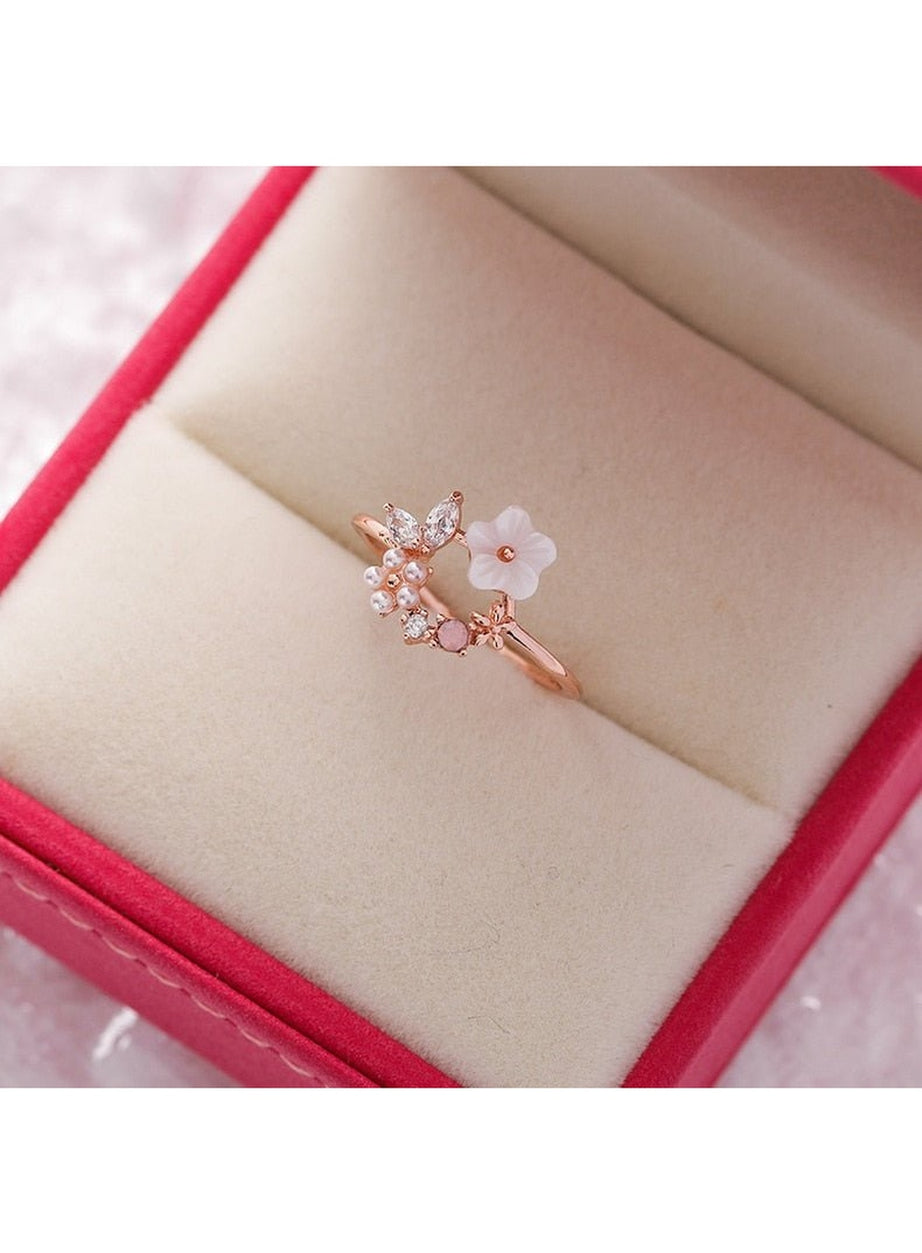 Y2k Aesthetic Crystal Flower Ring