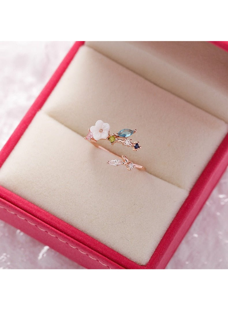 Y2k Aesthetic Crystal Flower Ring