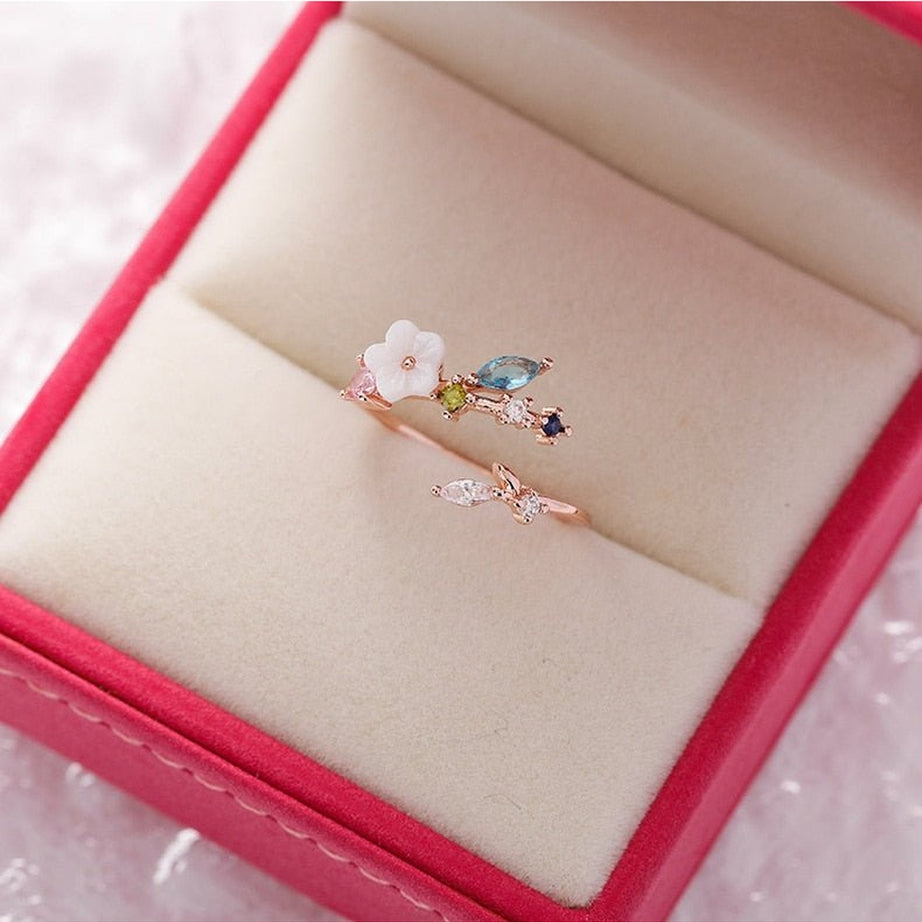Y2k Aesthetic Crystal Flower Ring