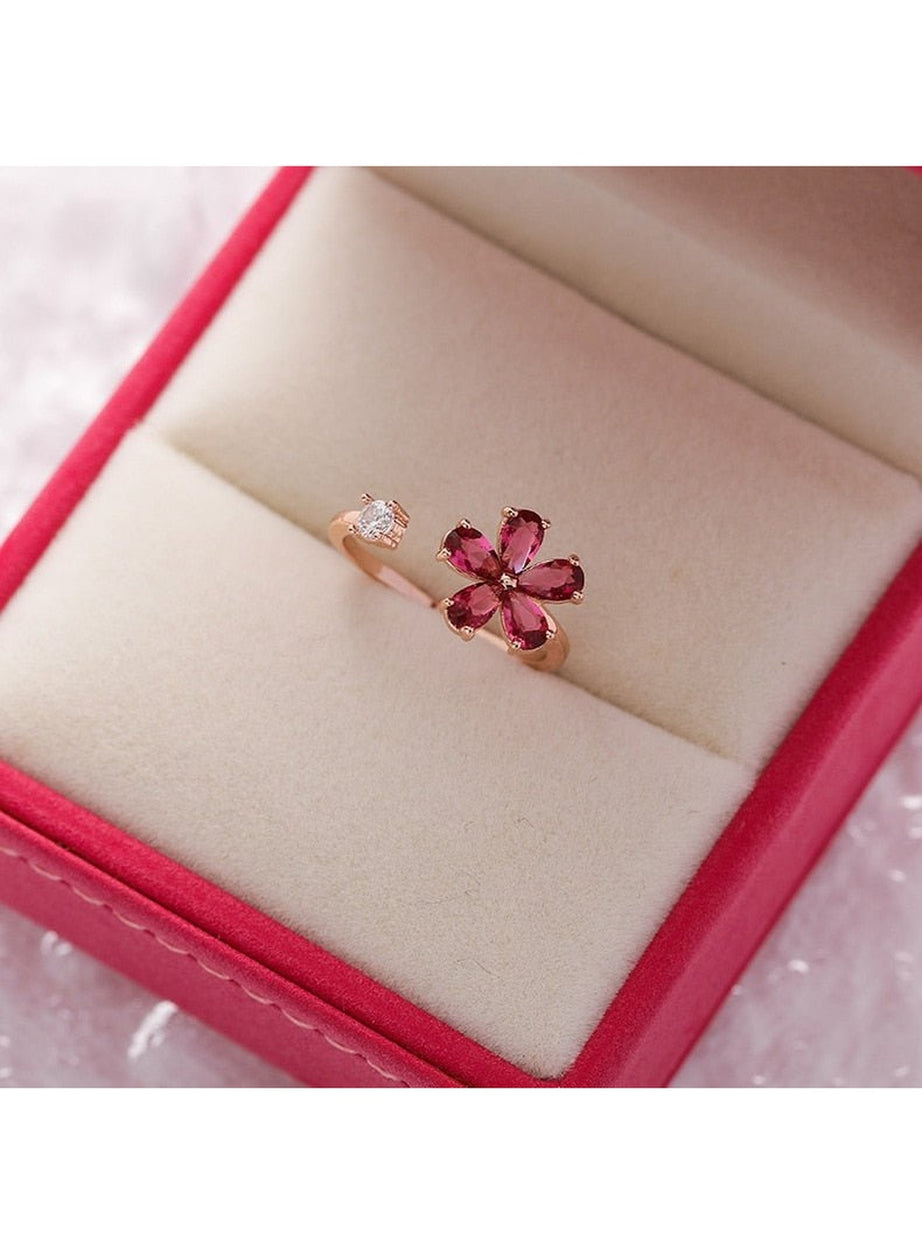 Y2k Aesthetic Crystal Flower Ring