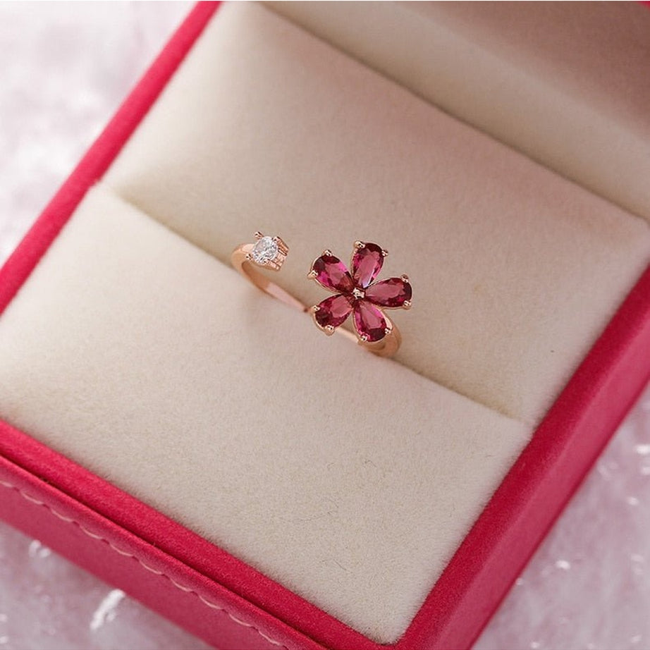 Y2k Aesthetic Crystal Flower Ring