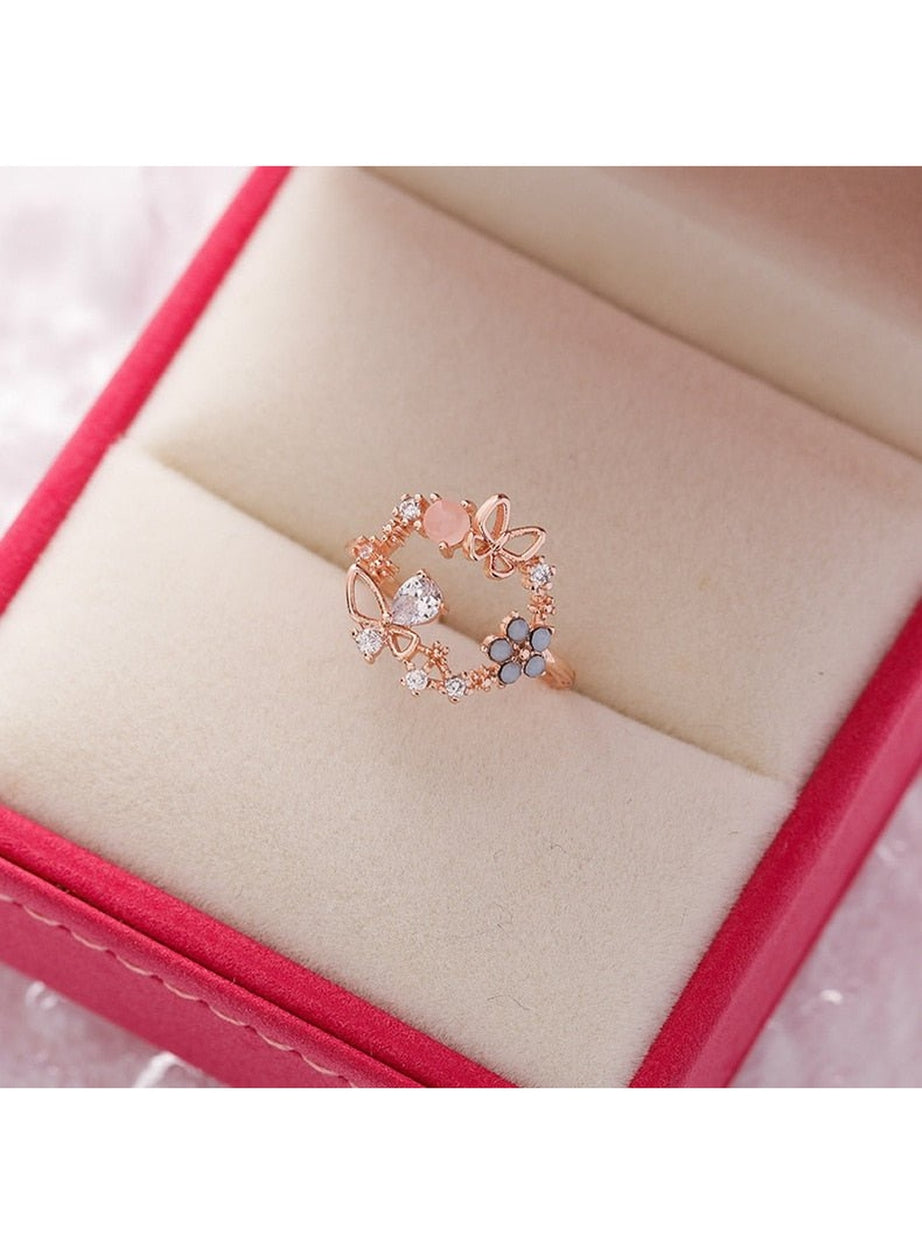 Y2k Aesthetic Crystal Flower Ring