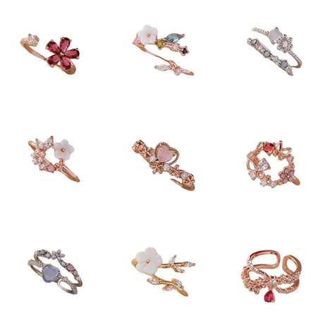 Aesthetic Crystal Flower Ring - Rings