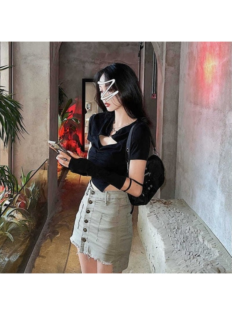 Y2k Acubi Hollow Out Casual Crop Top