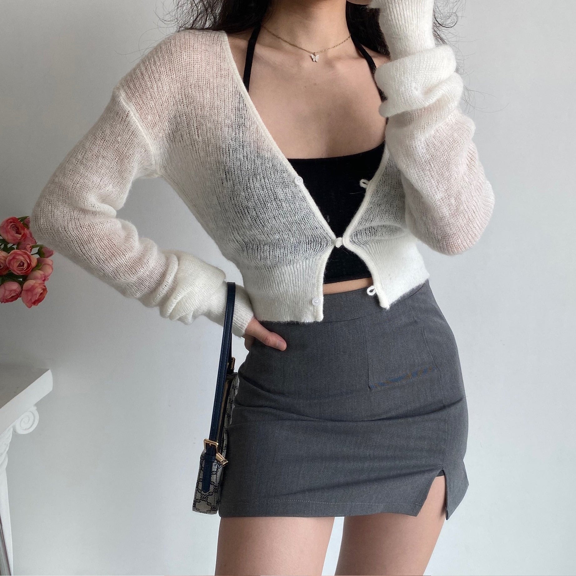 Aesthetic Knit Crop Cardigan - Cardigans