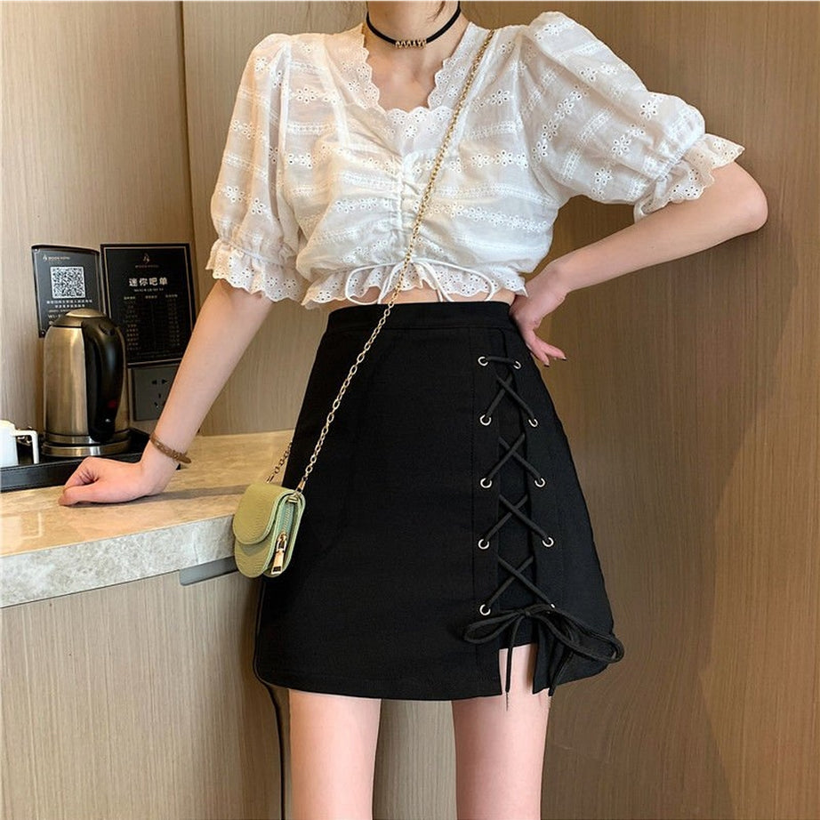 Y2k Aesthetic Mini Lace-up Skirt