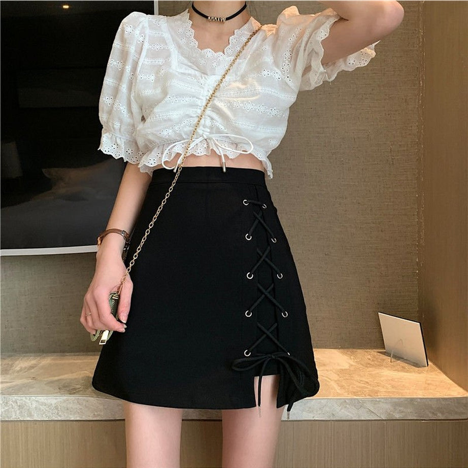 Y2k Aesthetic Mini Lace-up Skirt