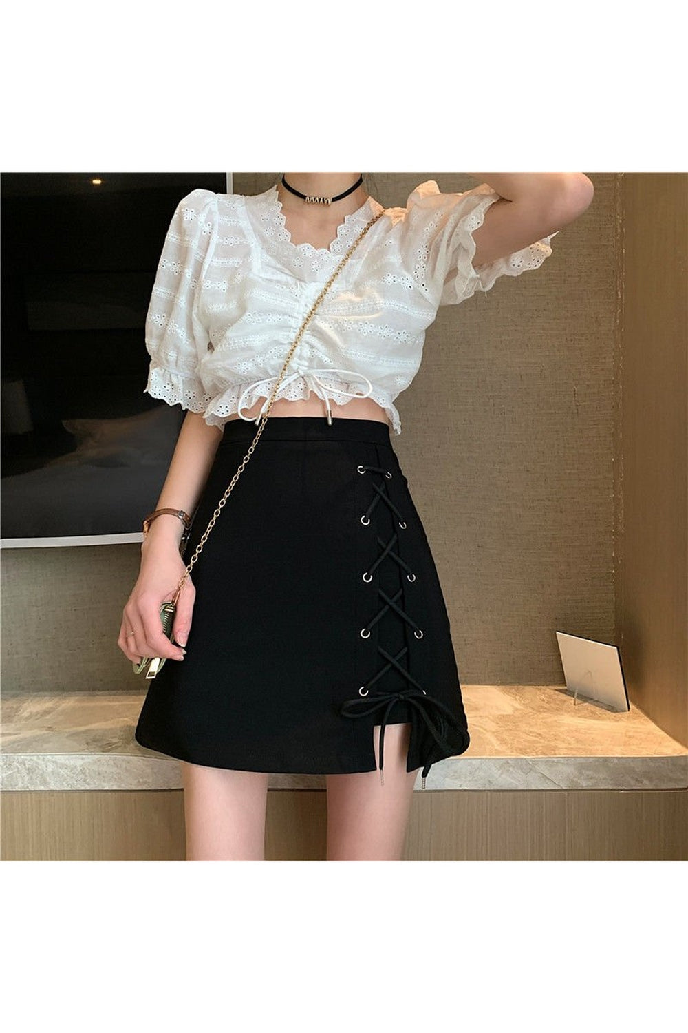 Y2k Aesthetic Mini Lace-up Skirt