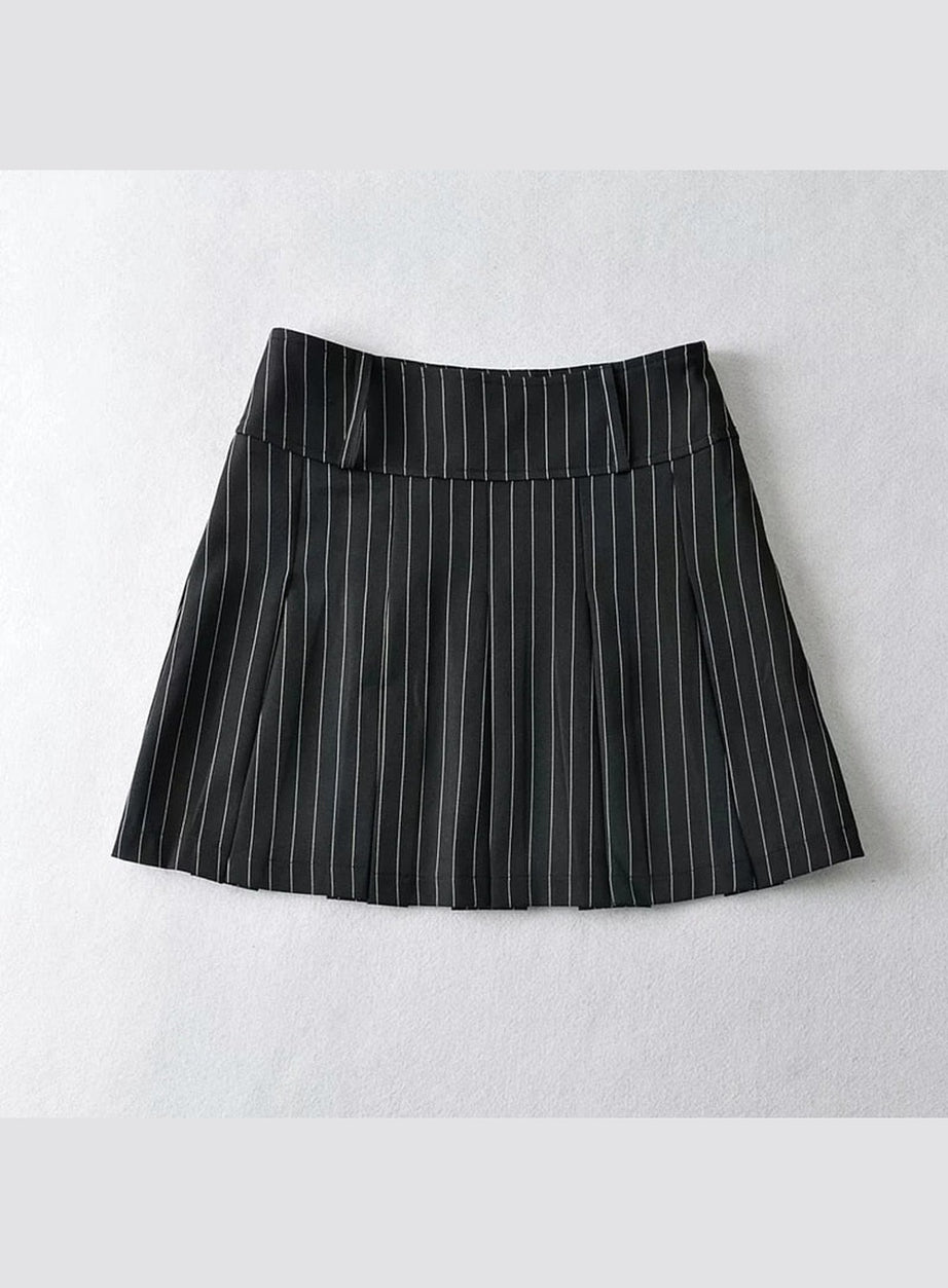Y2k Aesthetic Pleated Striped Mini Skirt
