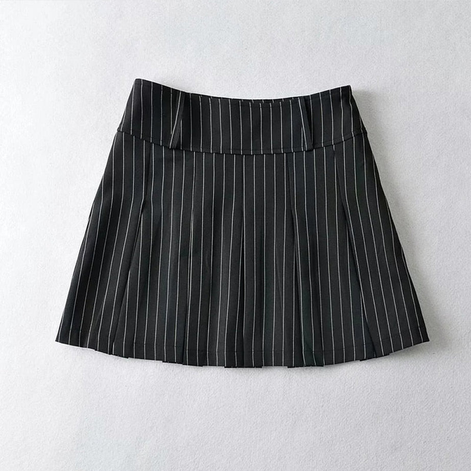 Y2k Aesthetic Pleated Striped Mini Skirt