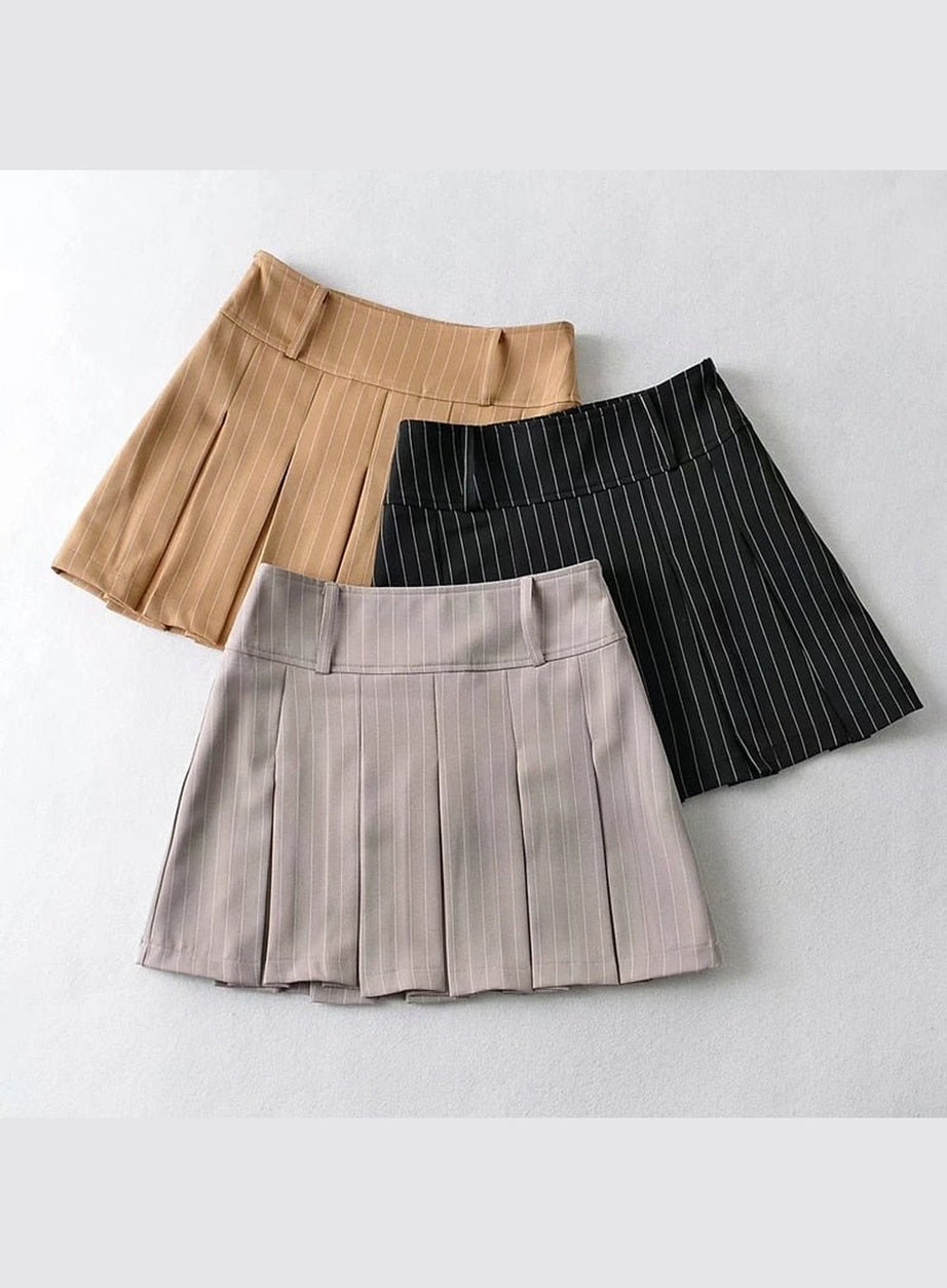 Y2k Aesthetic Pleated Striped Mini Skirt