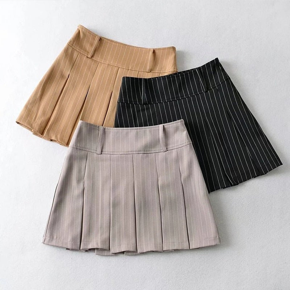 Y2k Aesthetic Pleated Striped Mini Skirt