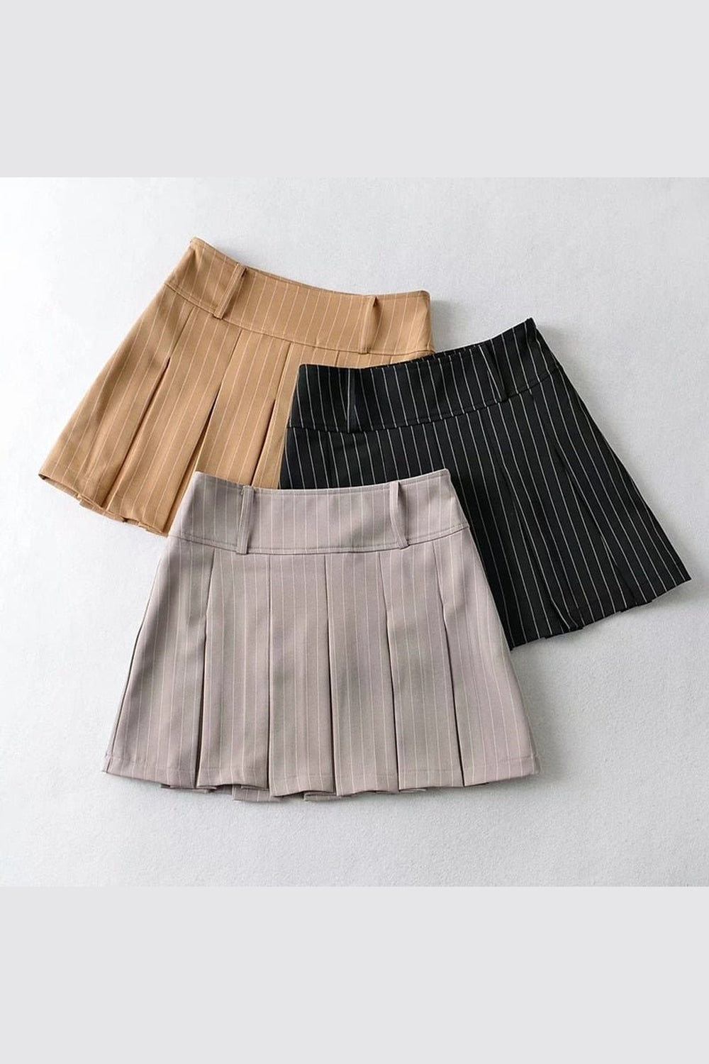 Y2k Aesthetic Pleated Striped Mini Skirt