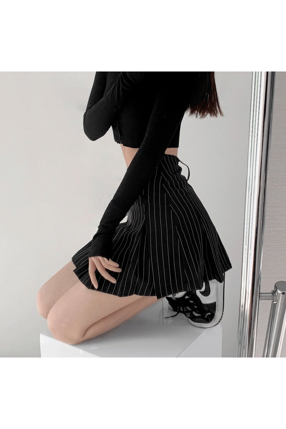 Y2k Aesthetic Pleated Striped Mini Skirt