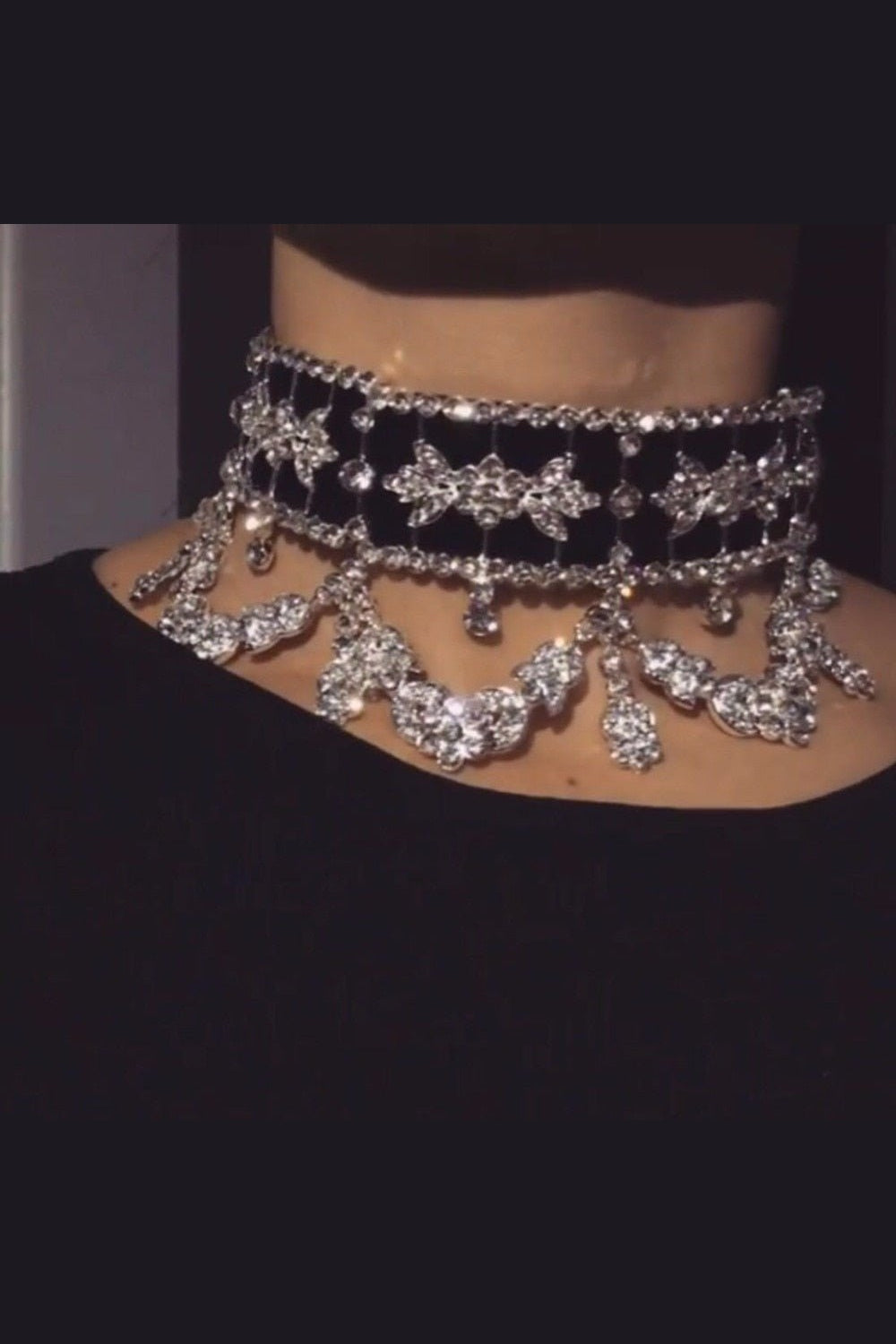 Y2k Aesthetic Rhinestone Flower Necklace