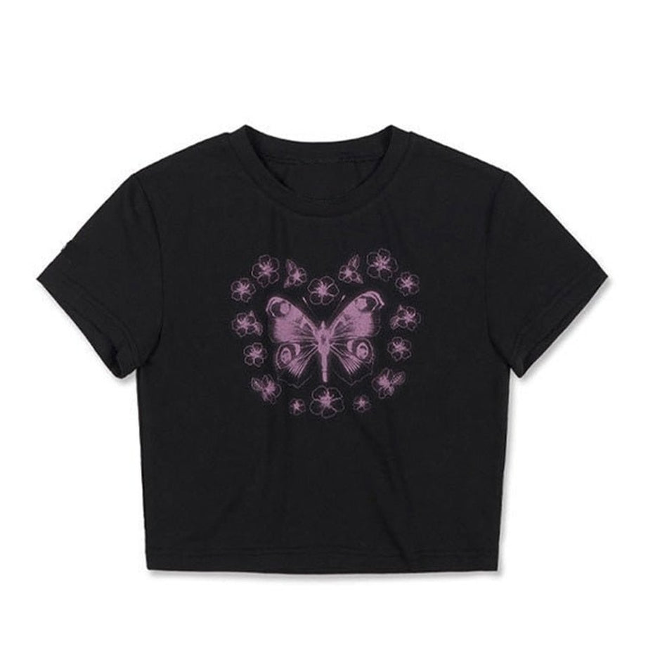 Y2k Alt Butterfly Print Summer Crop Top