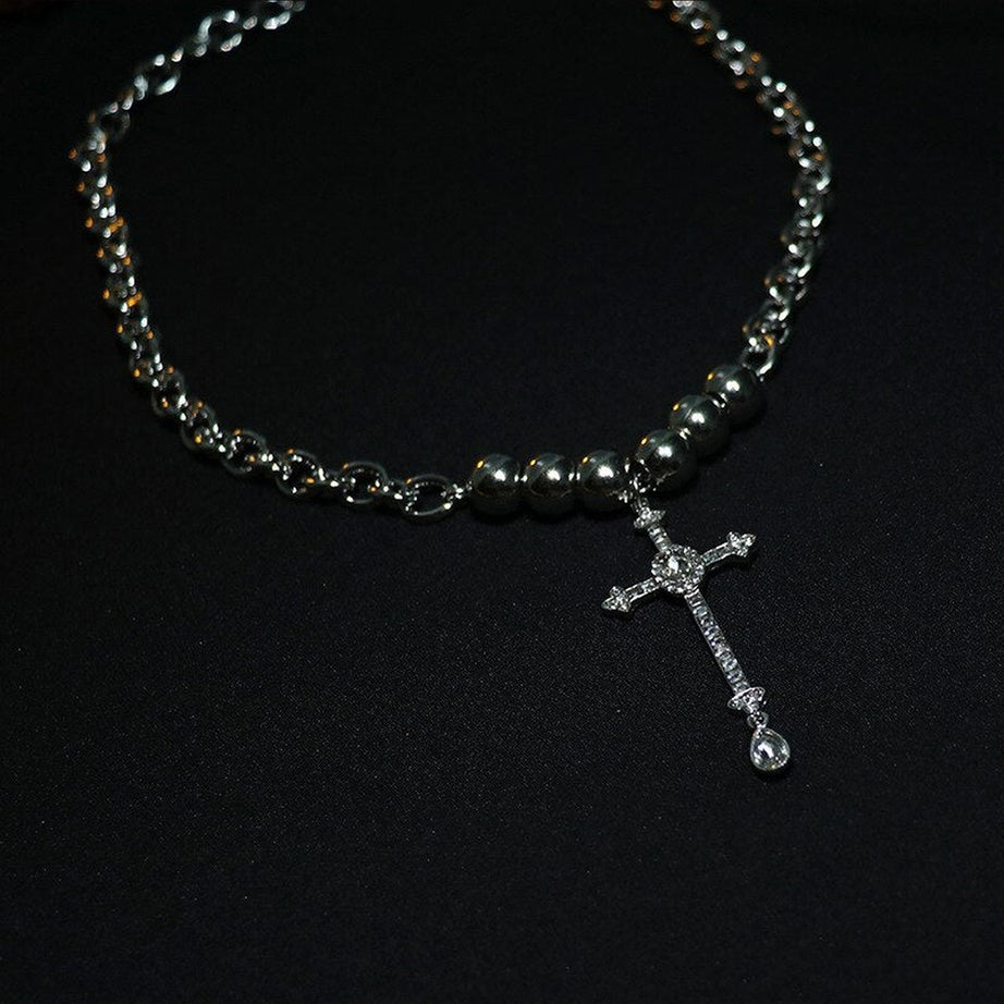 Y2k Alt Crystal Cross Necklace