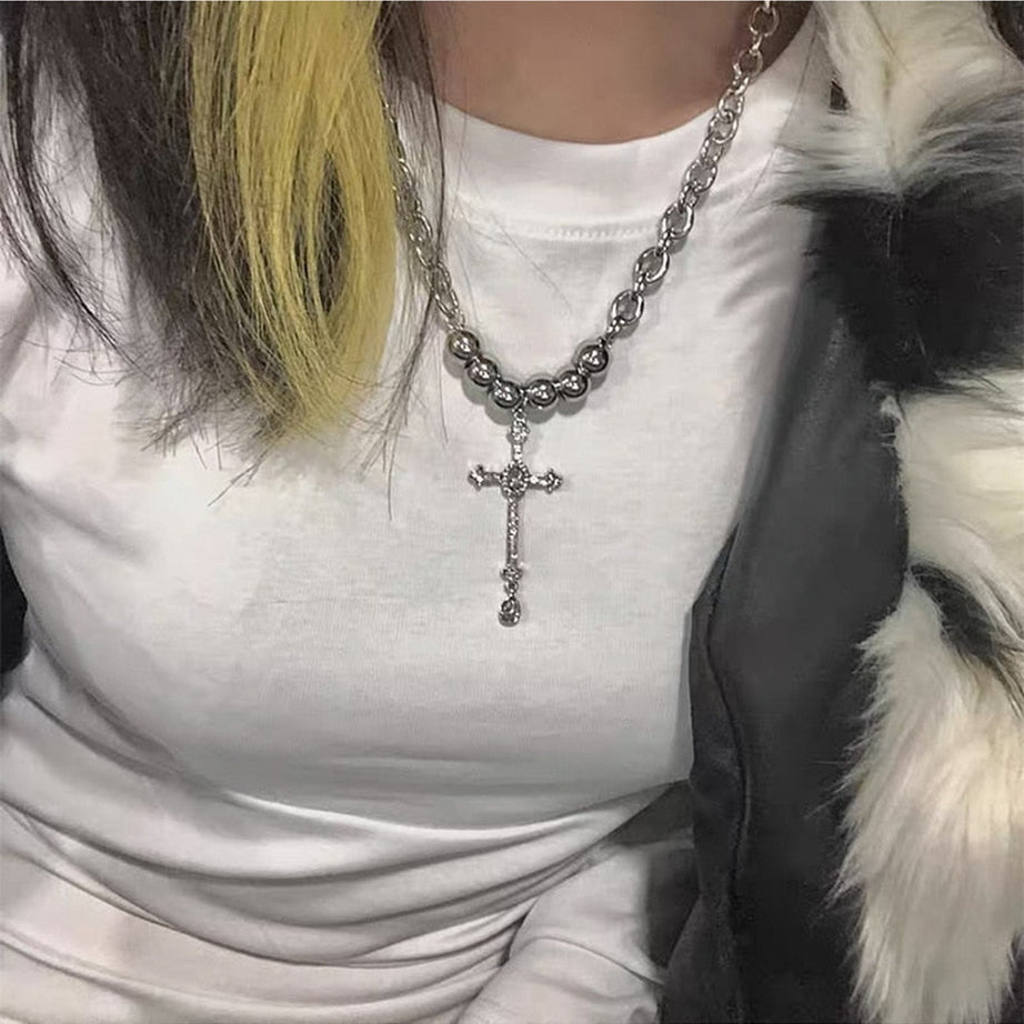 Y2k Alt Crystal Cross Necklace