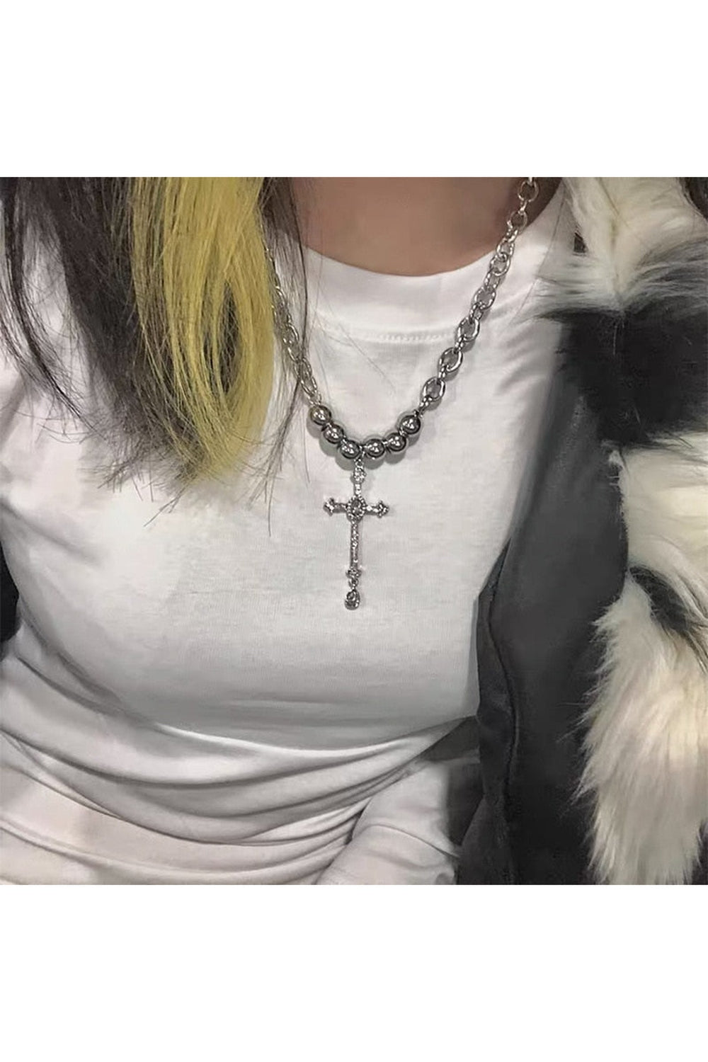 Y2k Alt Crystal Cross Necklace