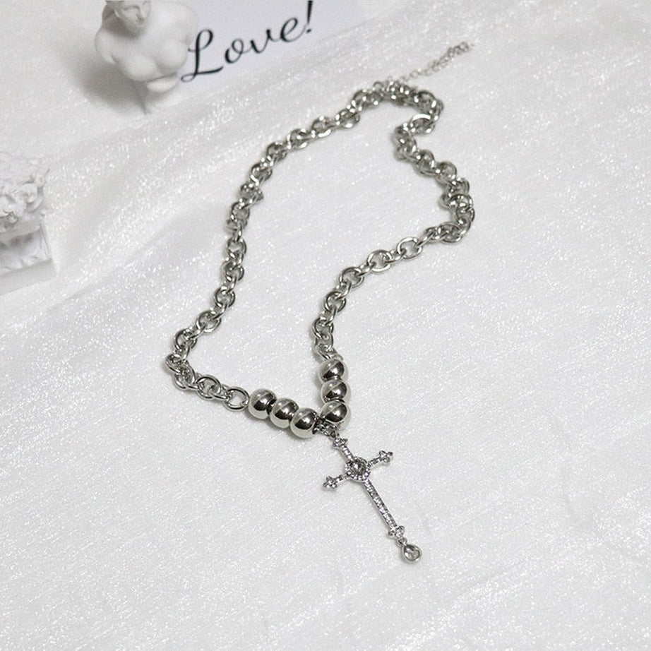 Y2k Alt Crystal Cross Necklace