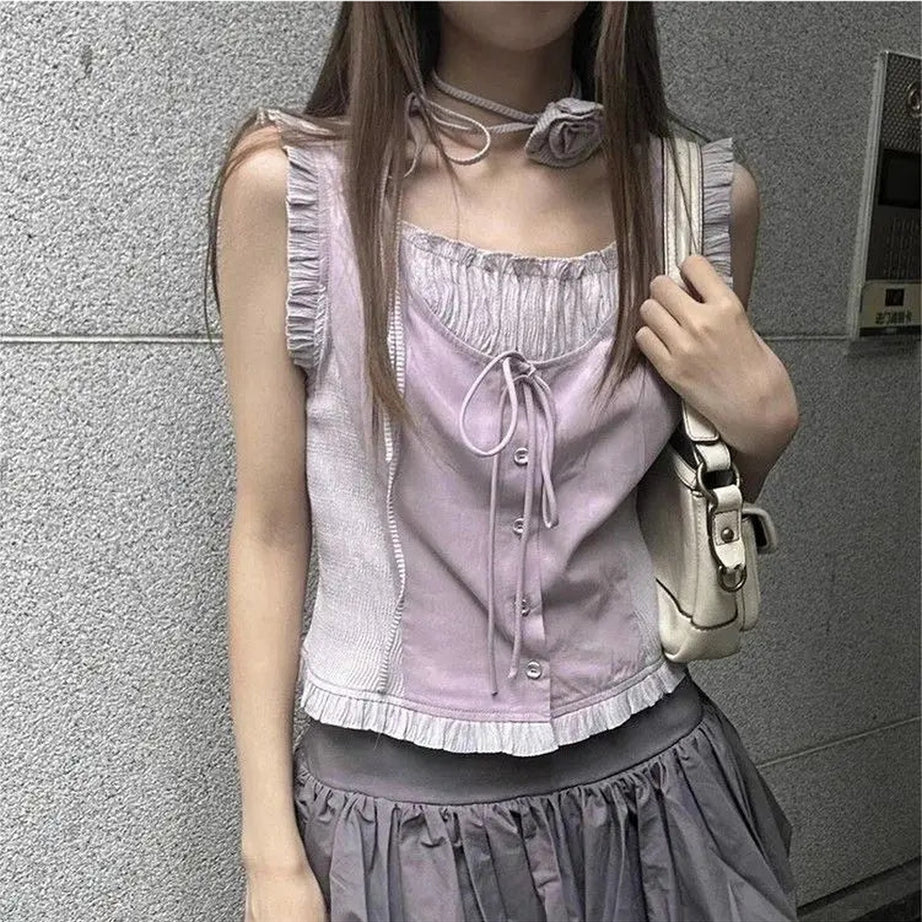 Y2k Alt Elegant Ruffle Tank Top