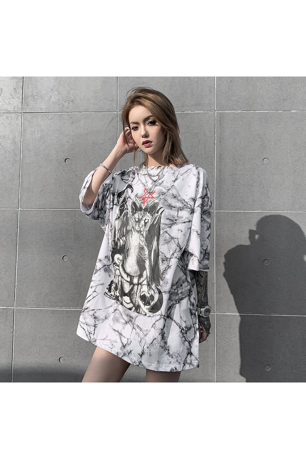 Y2k Alt Goth Oversized T-Shirt Black Cat