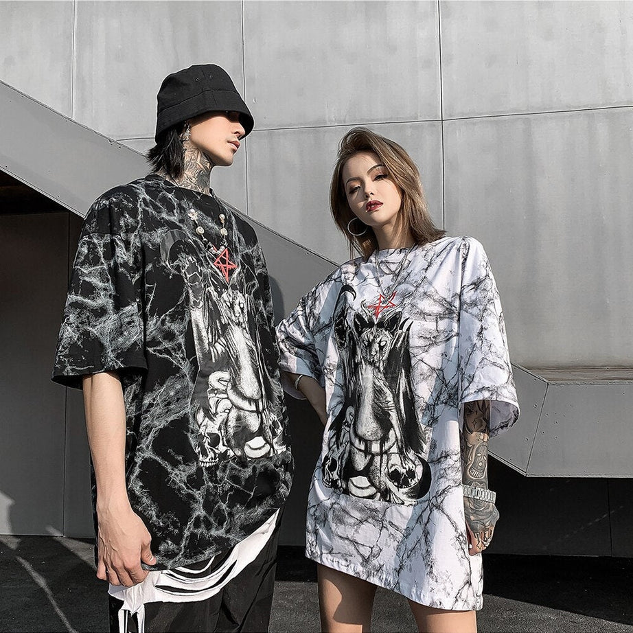 Y2k Alt Goth Oversized T-Shirt Black Cat