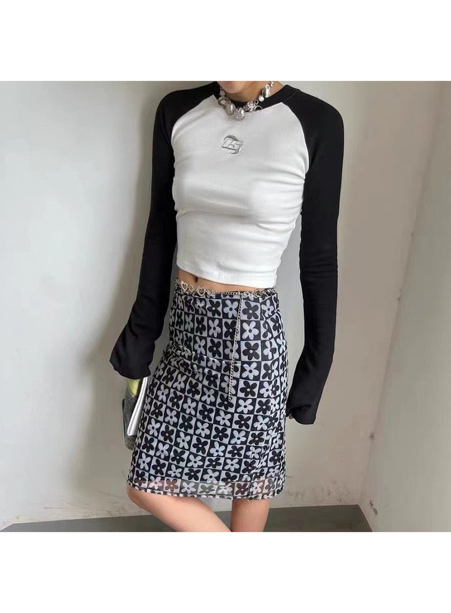 Y2k Acubi White Long Sleeve Crop Top