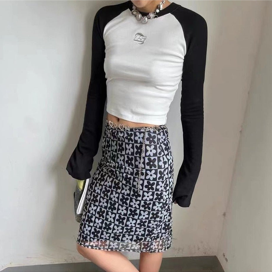 Y2k Acubi White Long Sleeve Crop Top