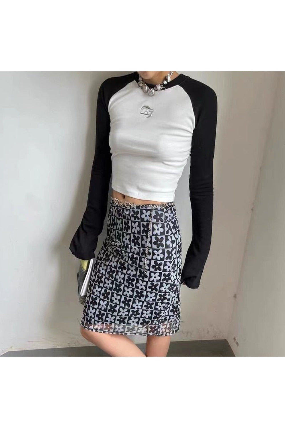 Y2k Acubi White Long Sleeve Crop Top