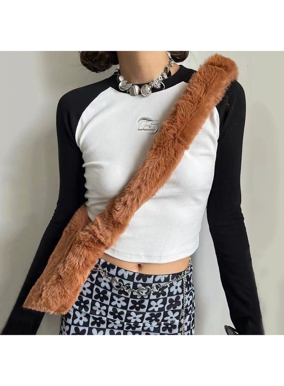 Y2k Acubi White Long Sleeve Crop Top