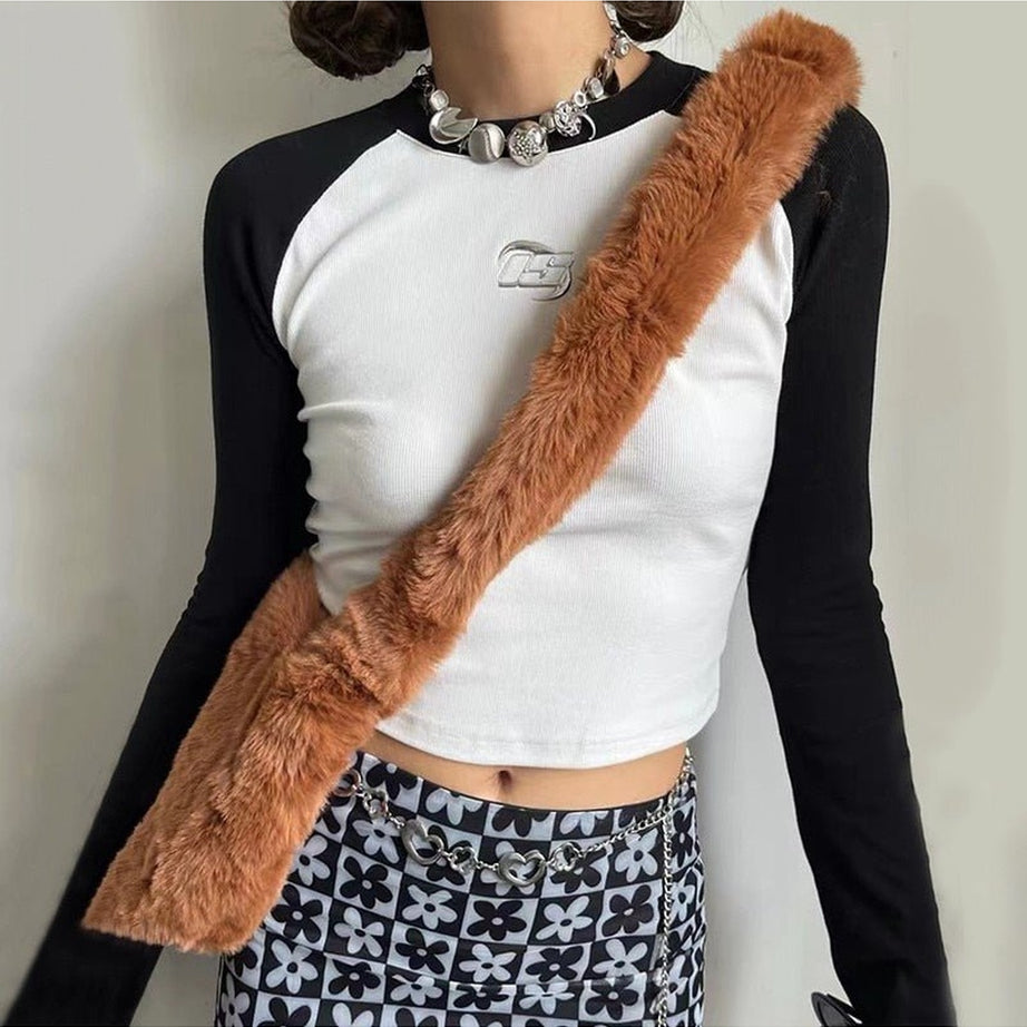 Y2k Acubi White Long Sleeve Crop Top