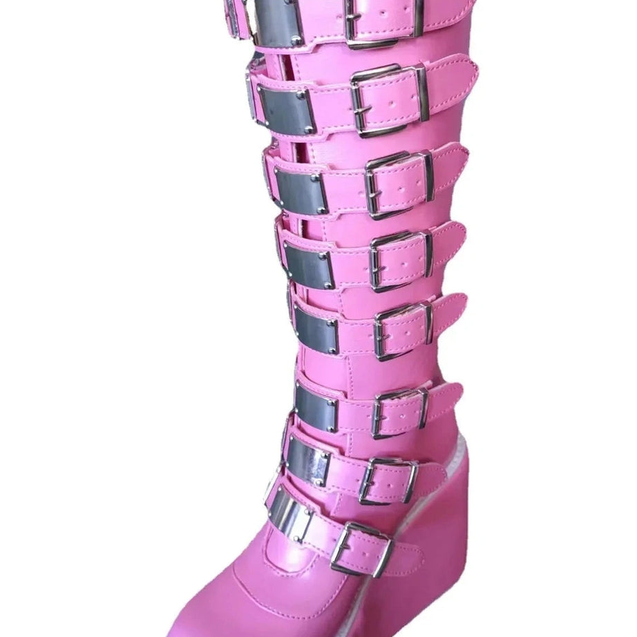 Y2k Alt Heart Buckle Knee Boots