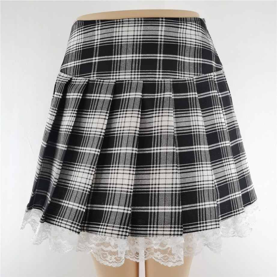 Y2k Alt Lace Plaid Skirt
