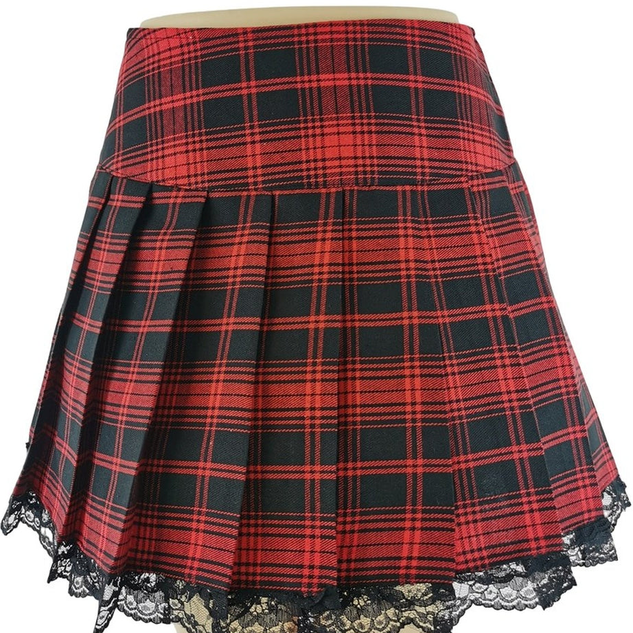 Y2k Alt Lace Plaid Skirt