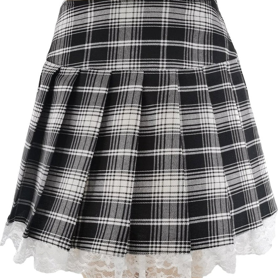 Y2k Alt Lace Plaid Skirt