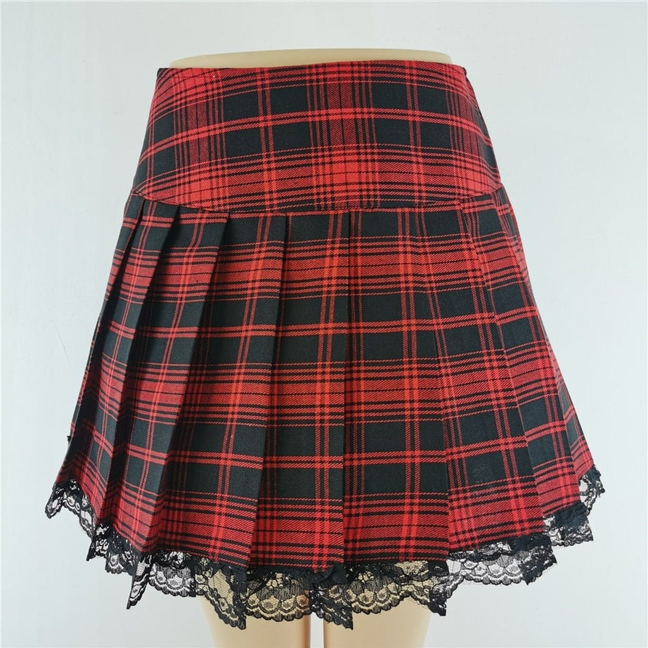 Y2k Alt Lace Plaid Skirt