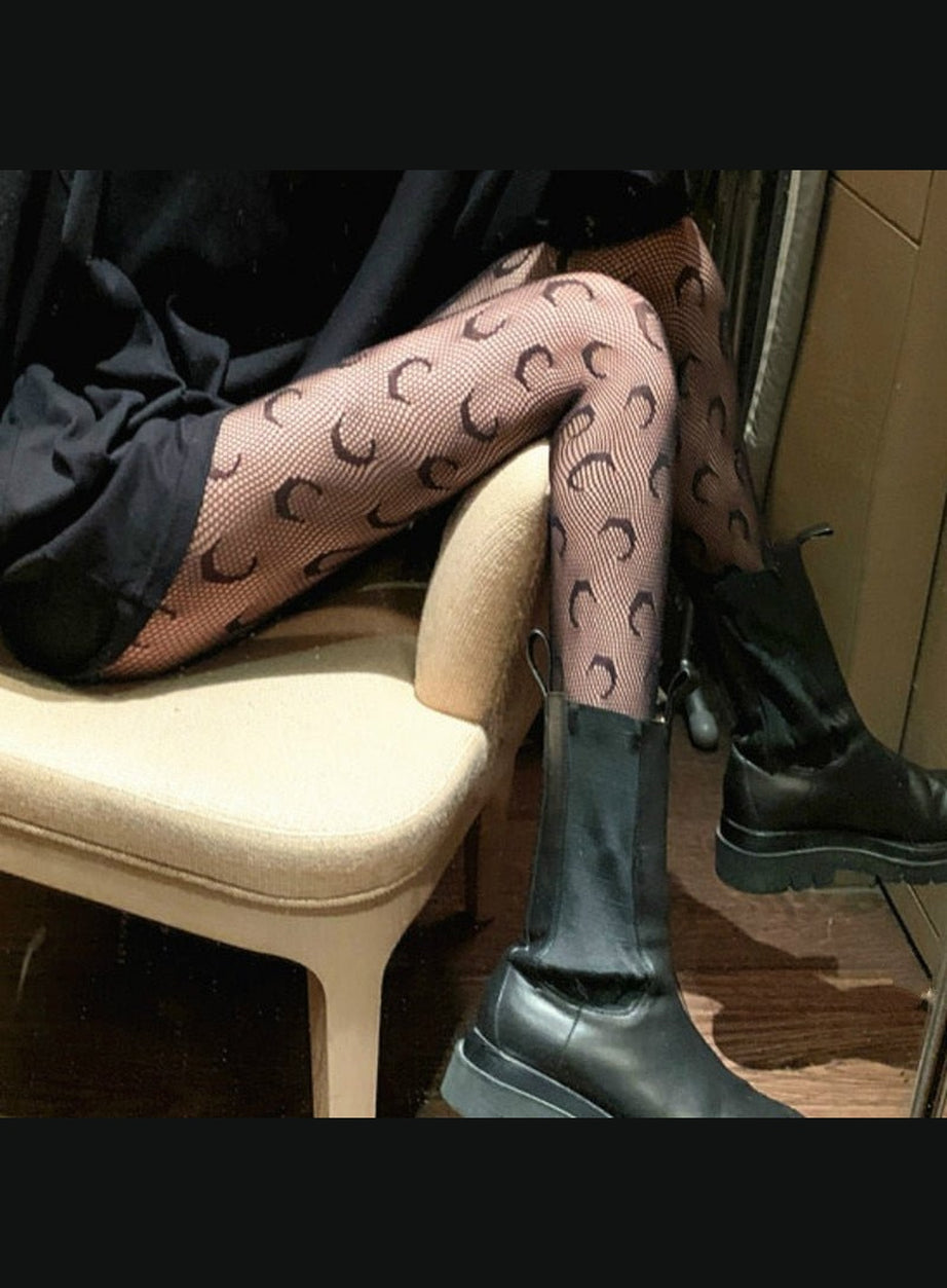 Y2k Alt Moon Pattern Tights Fishnet