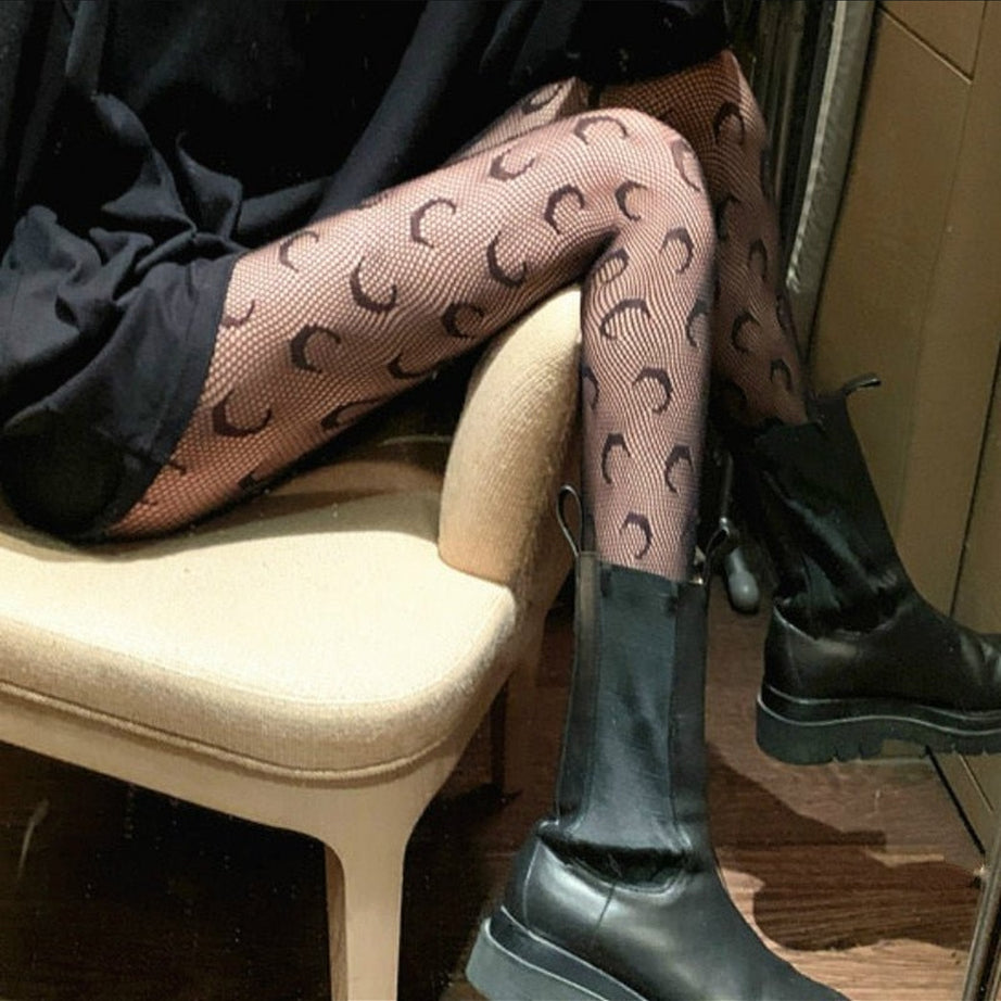 Y2k Alt Moon Pattern Tights Fishnet