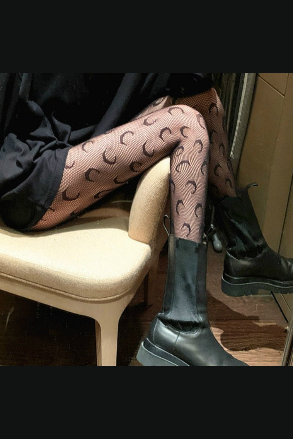 Y2k Alt Moon Pattern Tights Fishnet