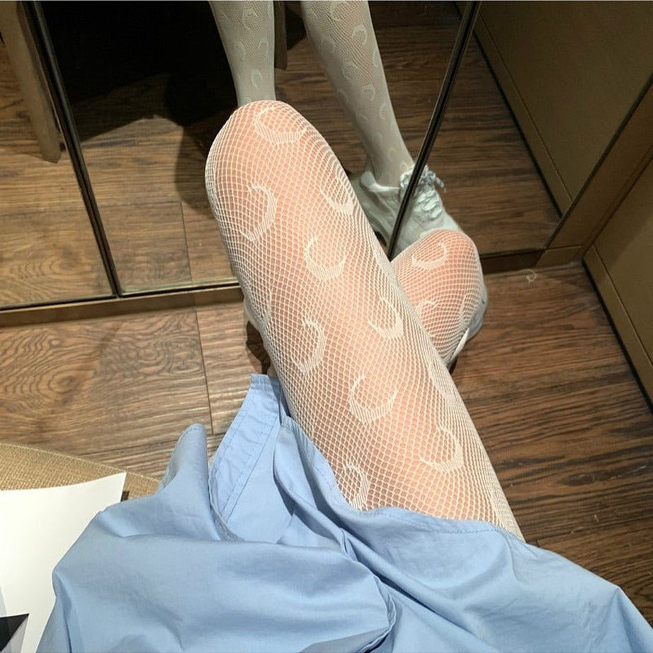 Y2k Alt Moon Pattern Tights Fishnet