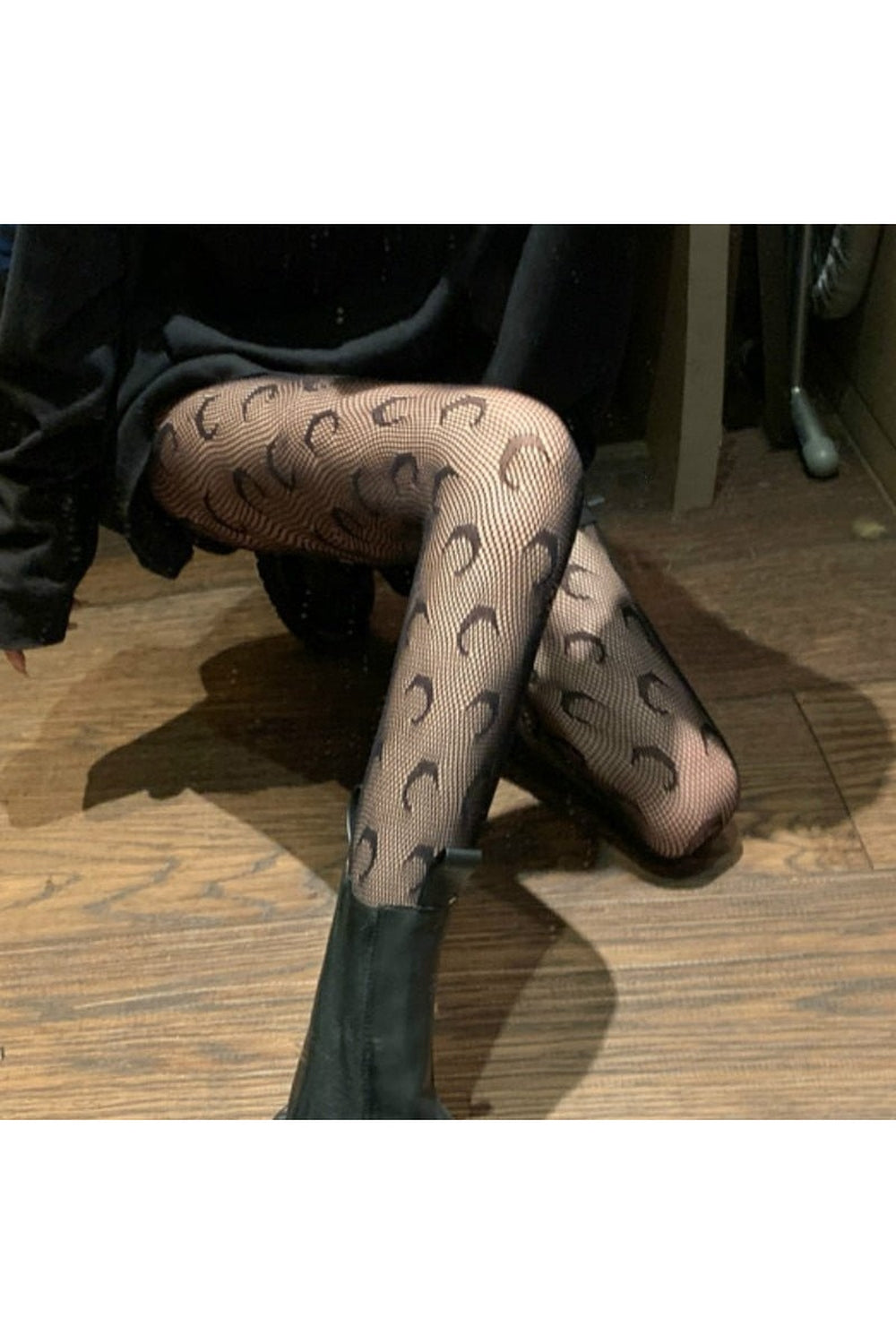 Y2k Alt Moon Pattern Tights Fishnet