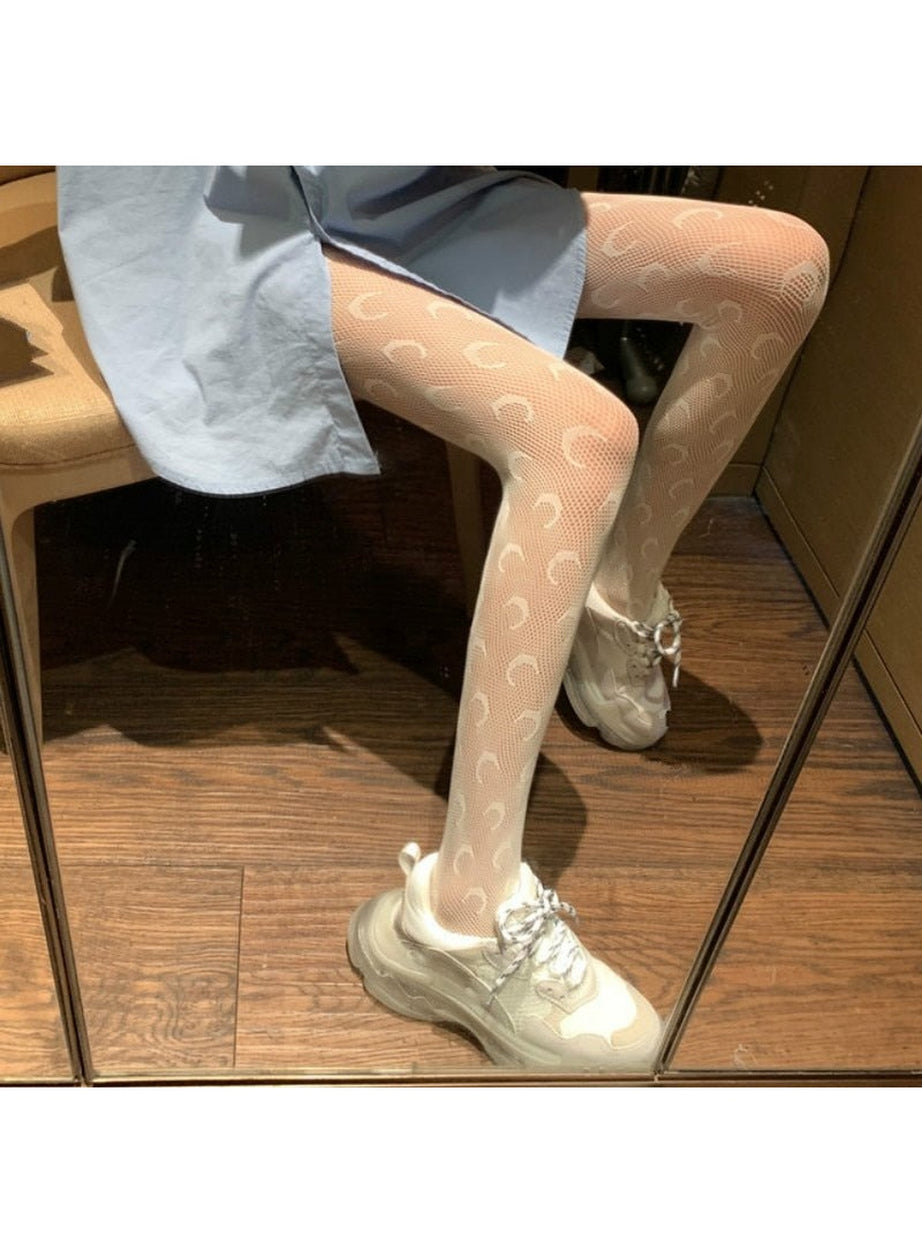 Y2k Alt Moon Pattern Tights Fishnet