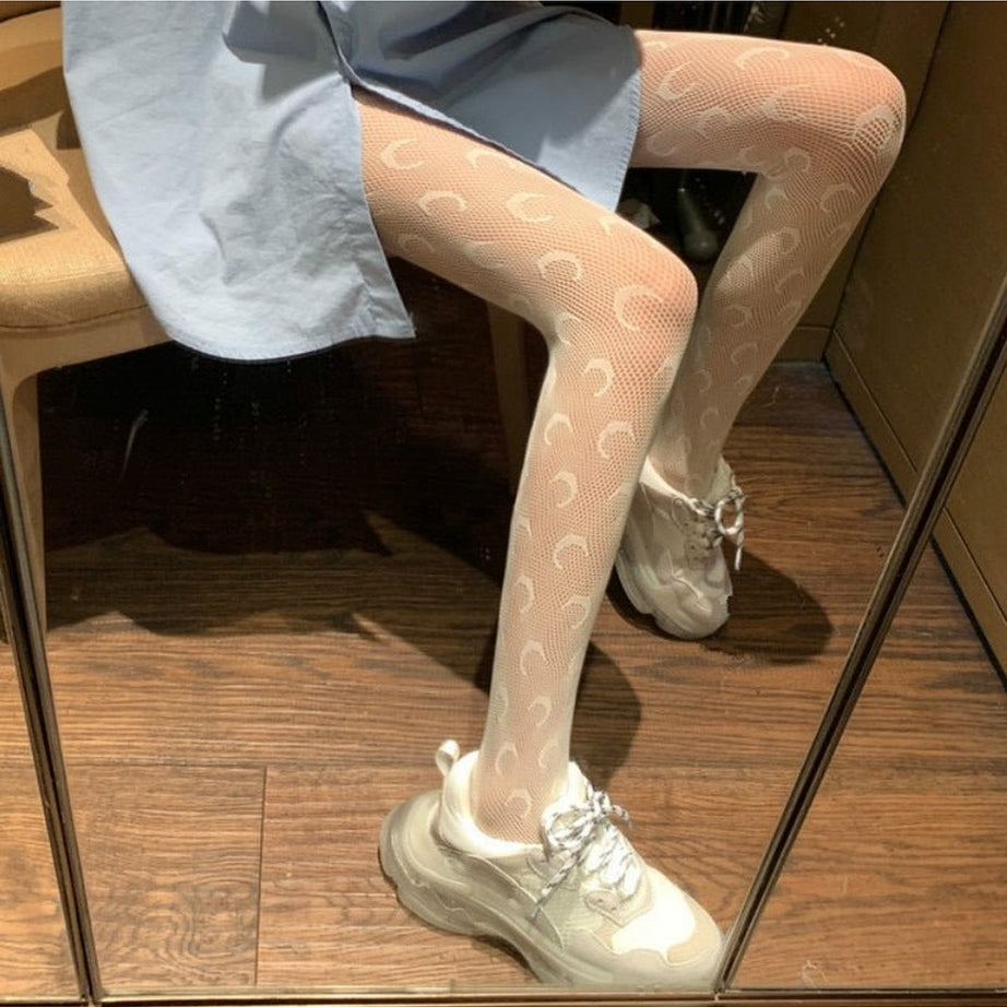 Y2k Alt Moon Pattern Tights Fishnet