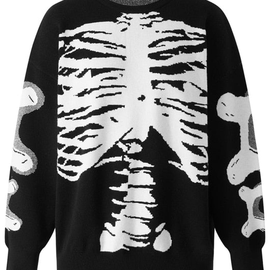 Y2k Alt Punk Skeleton Print Knitted Sweater