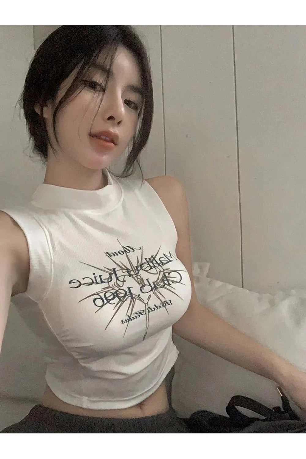 Y2k Acubi Spring Print Shirring Top