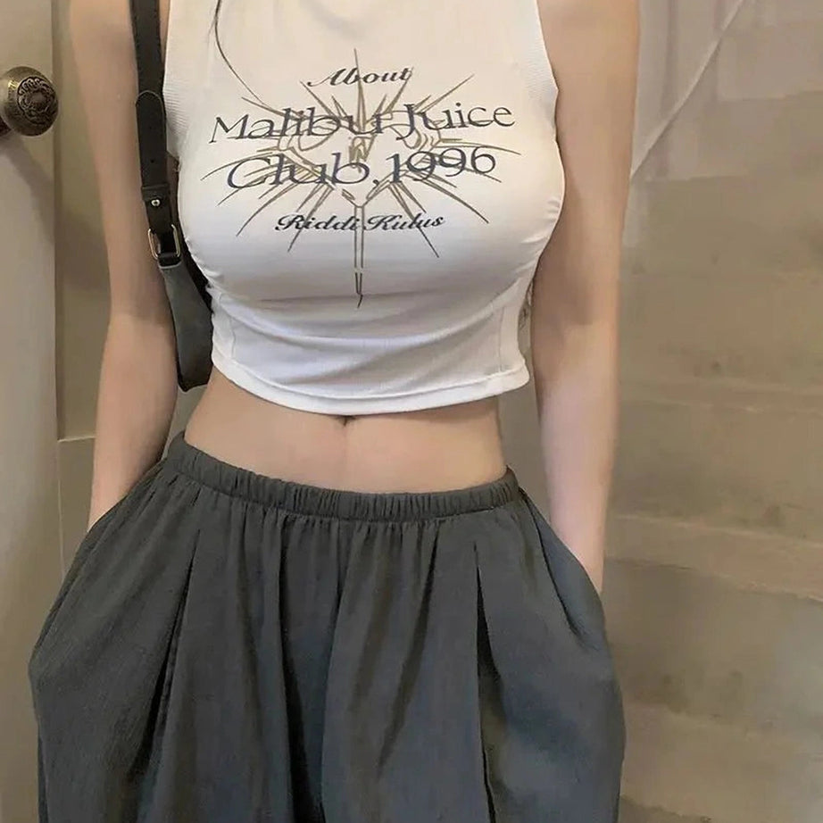 Y2k Acubi Spring Print Shirring Top