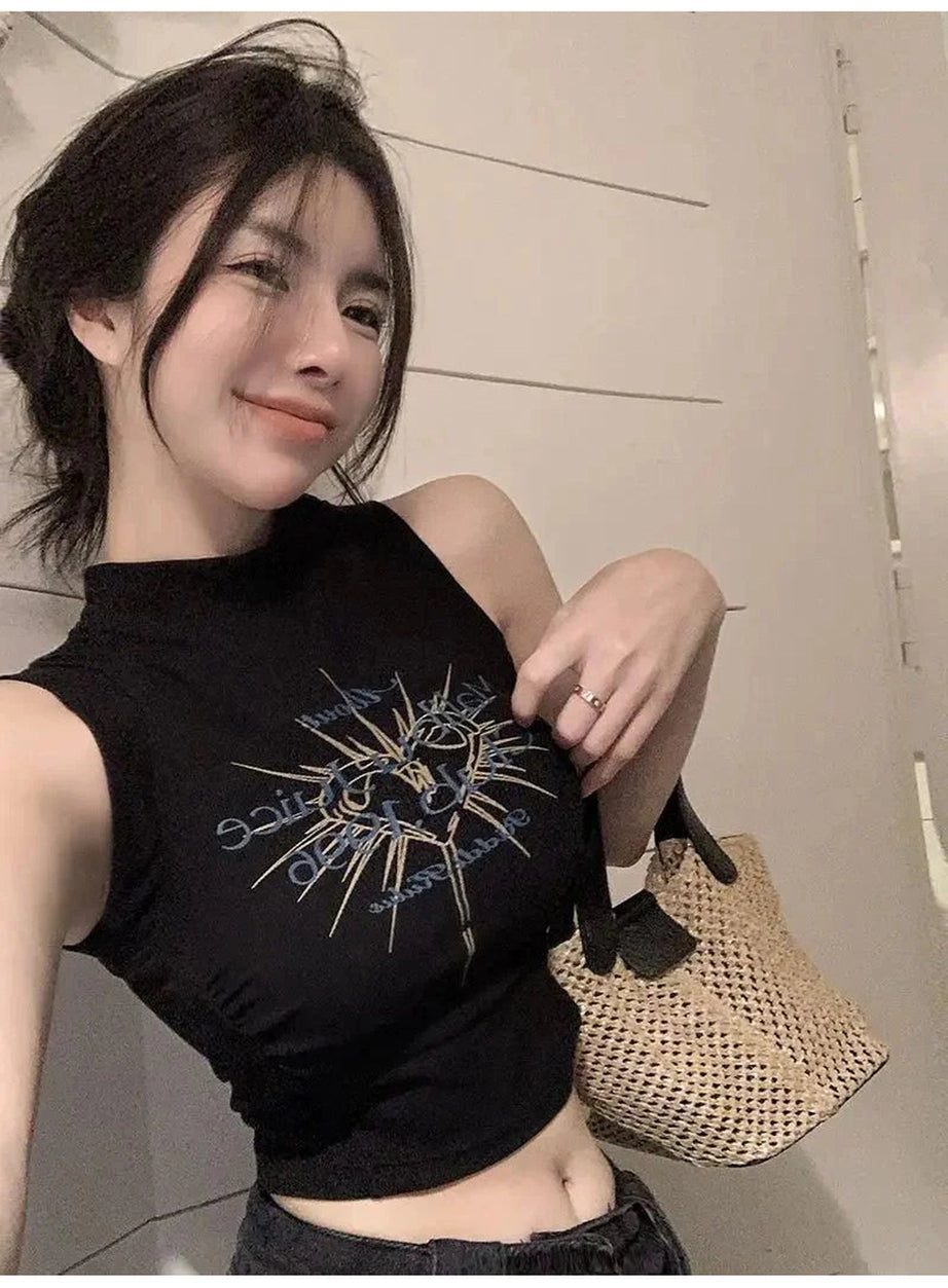 Y2k Acubi Spring Print Shirring Top