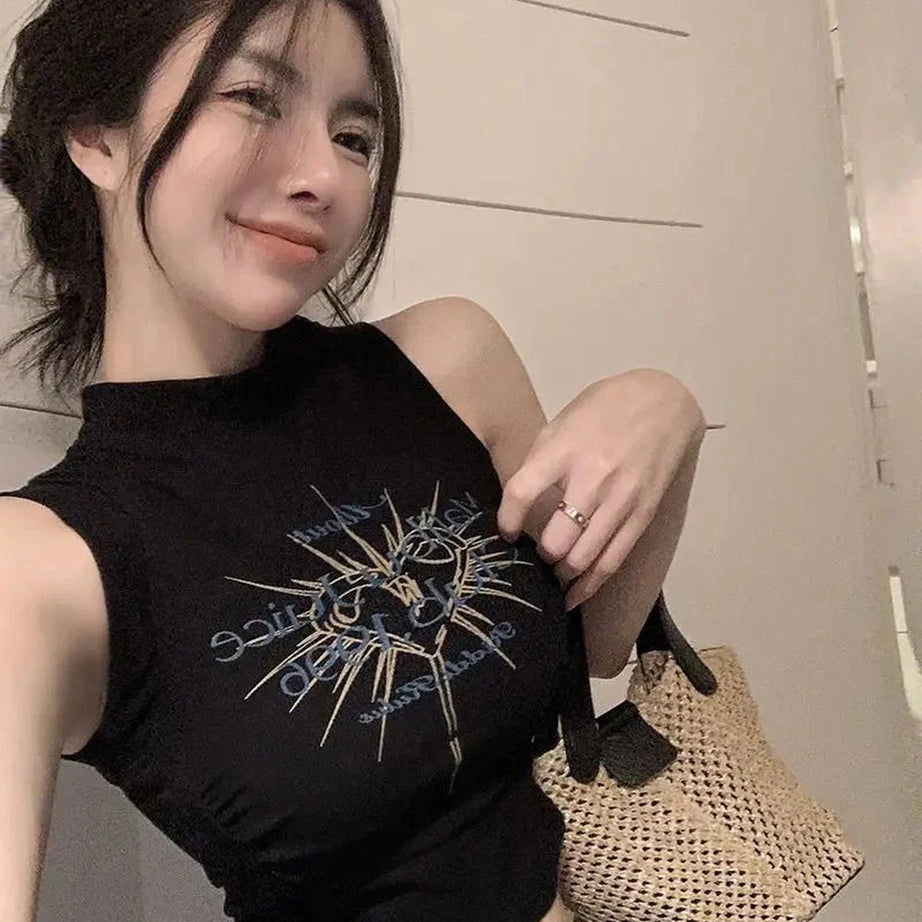 Y2k Acubi Spring Print Shirring Top